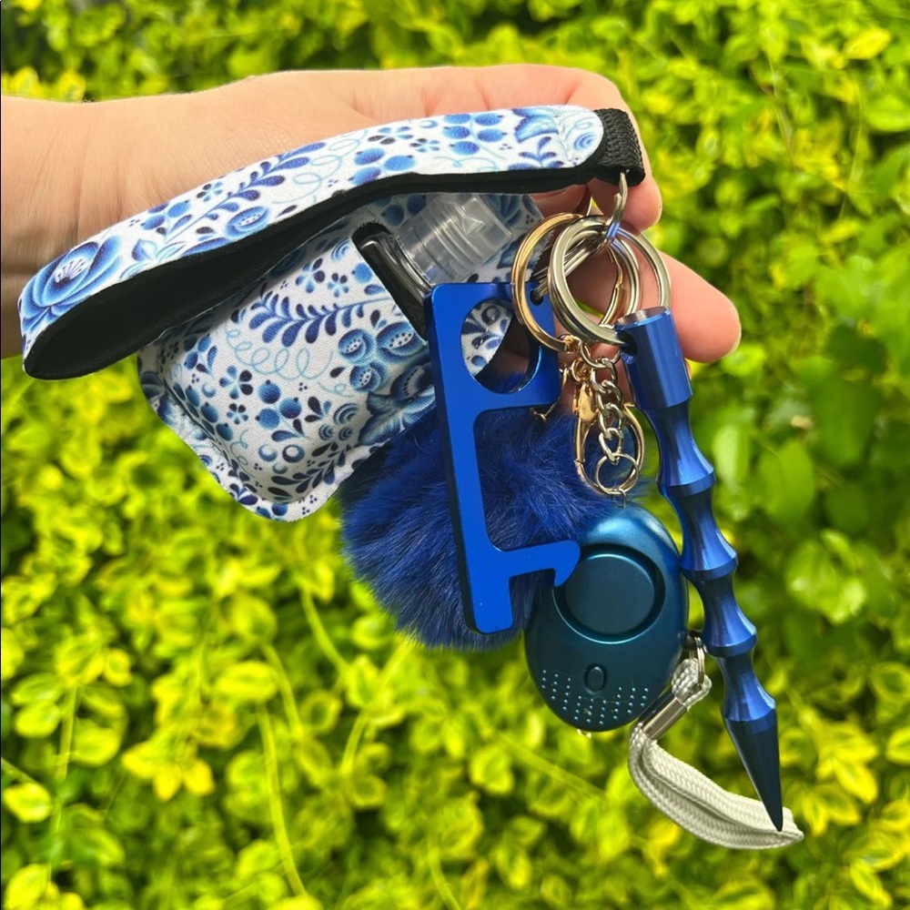 Blue Floral Safety Keychain